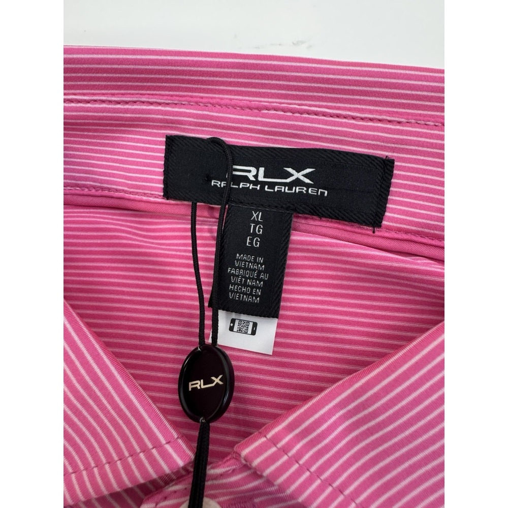 NWT RLX Ralph Lauren Pink White Striped Stretch Golf Polo Shirt Men's XL $110 - Picture 2 of 9